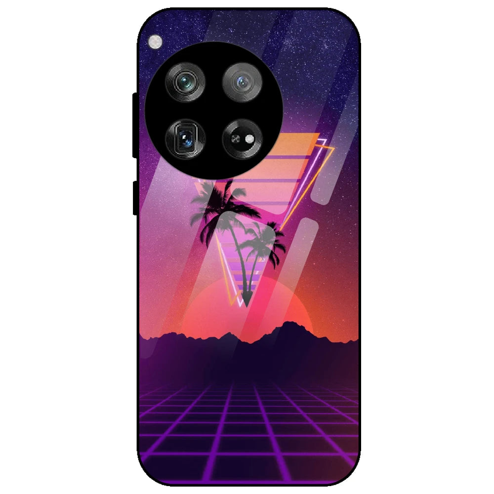 Sunset Grid Synthwave - Glass Case for OnePlus 12