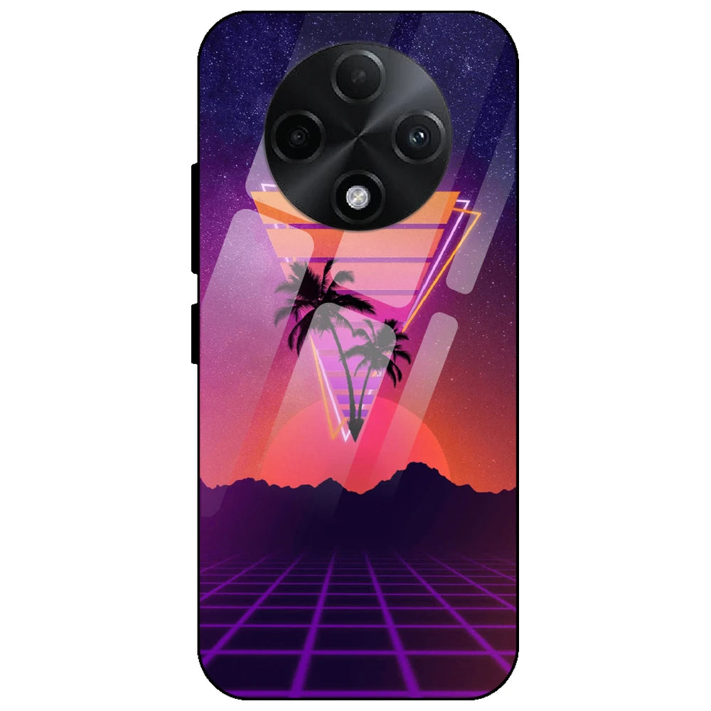 Sunset Grid Synthwave - Glass Case for Oppo F27 Pro