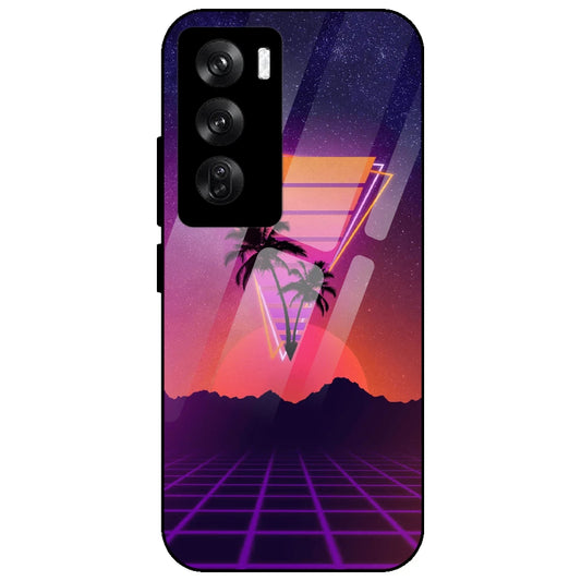 Sunset Grid Synthwave - Glass Case for Oppo Reno 12 Pro