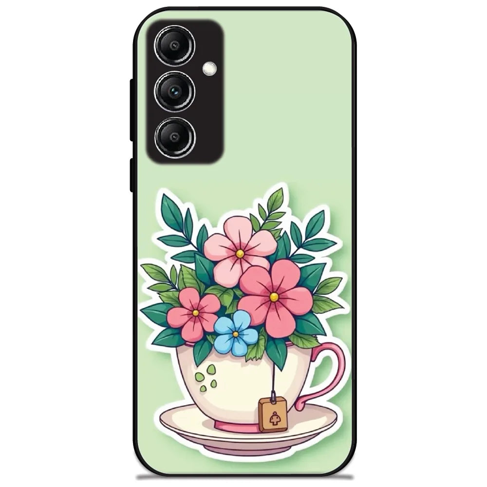Teacup Flower Bouquet - Glossy Metal Silicone Case for Samsung Galaxy A14