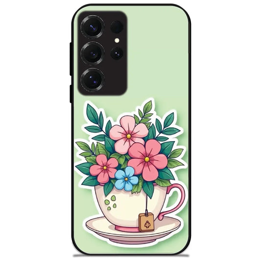 Teacup Flower Bouquet - Glossy Metal Silicone Case for Samsung Galaxy S25 Ultra