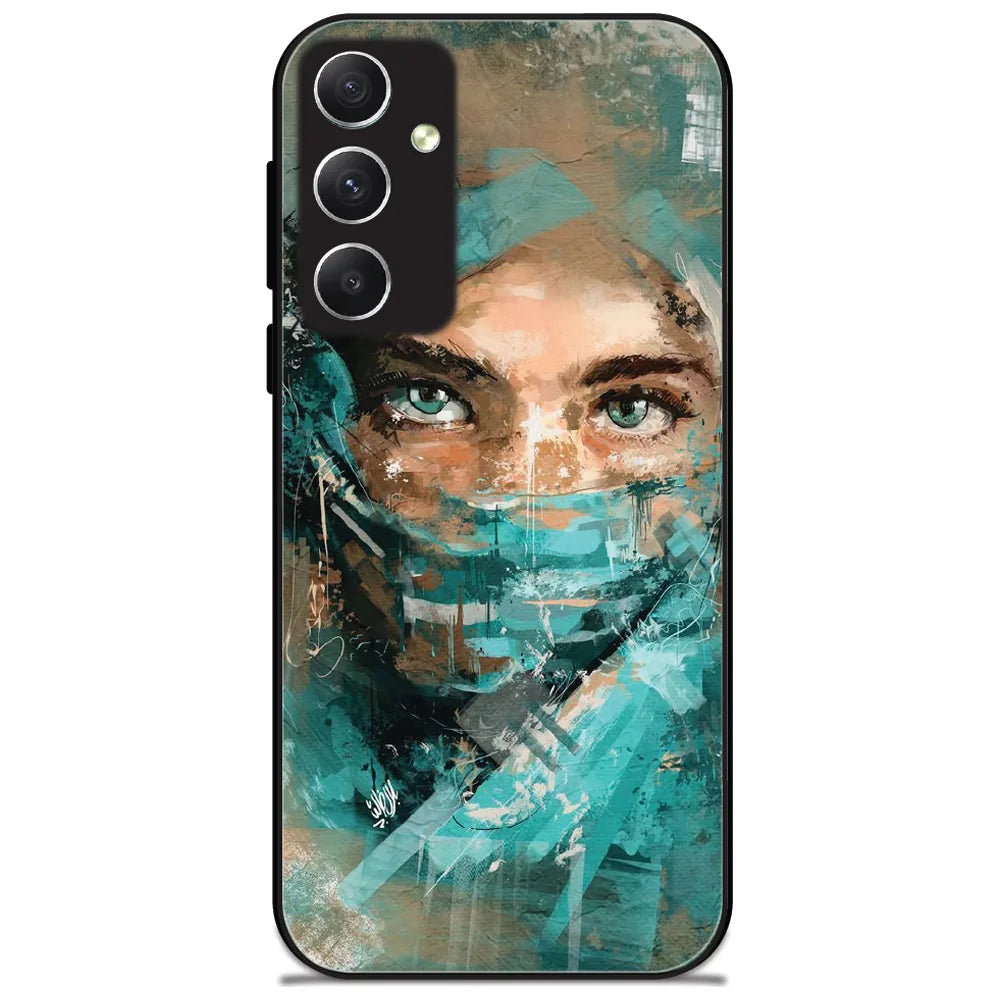 Teal Eyes Portrait - Glossy Metal Silicone Case for Samsung Galaxy A34