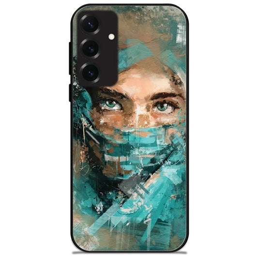 Teal Eyes Portrait - Glossy Metal Silicone Case for Samsung Galaxy S25 Plus
