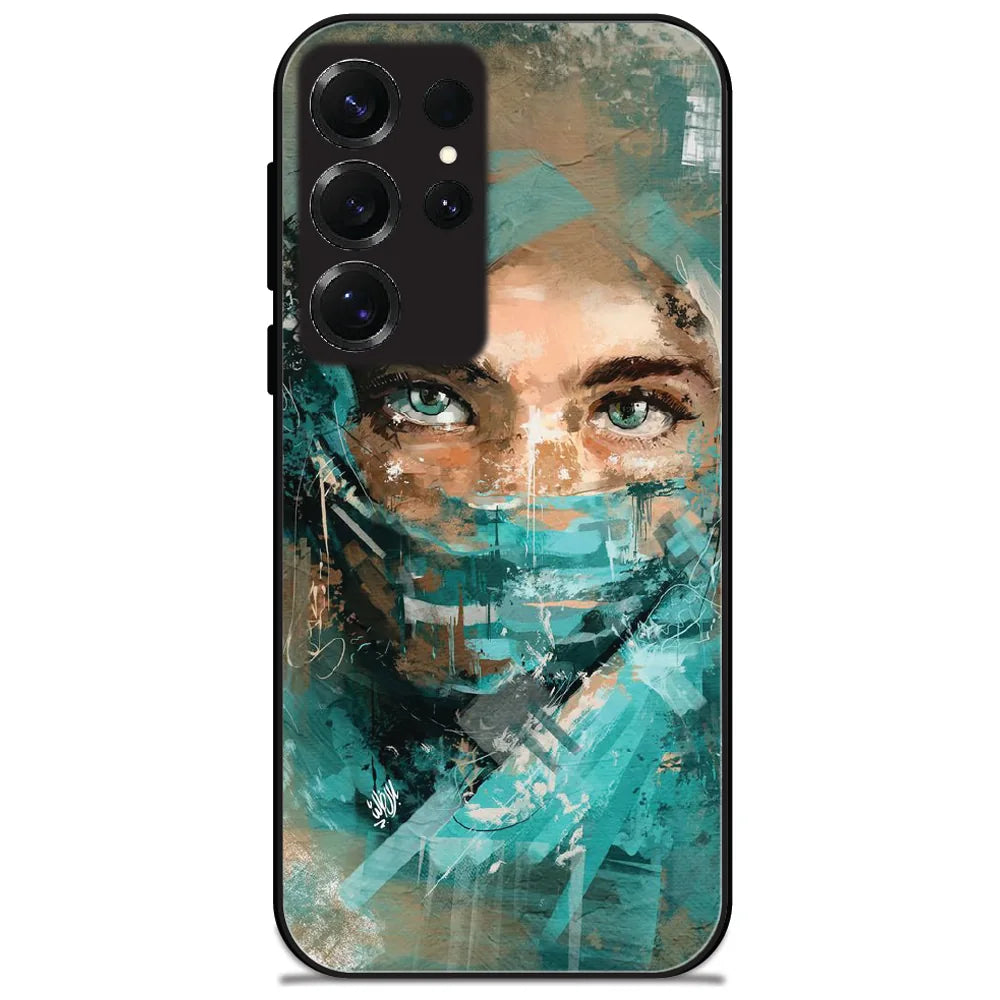 Teal Eyes Portrait - Glossy Metal Silicone Case for Samsung Galaxy S25 Ultra