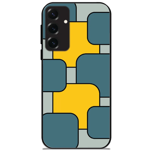 Teal Yellow Blocks - Glossy Metal Silicone Case for Samsung Galaxy S25 Plus