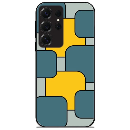 Teal Yellow Blocks - Glossy Metal Silicone Case for Samsung Galaxy S25 Ultra