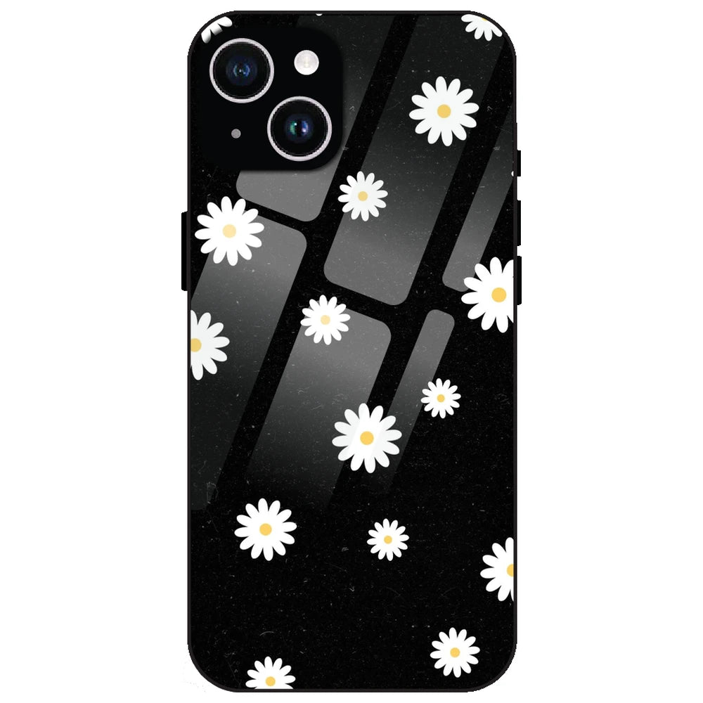 White And Black Flower - Glass Case for Apple iPhone 15 Plus