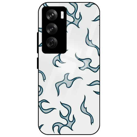 White And Blue Flames - Glass Case for Oppo Reno 12 Pro