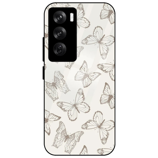 White Butterflies - Glass Case for Oppo Reno 12 Pro
