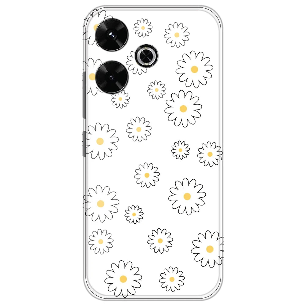 White Flowers - Clear Printed Silicone Case for Redmi 13 5G