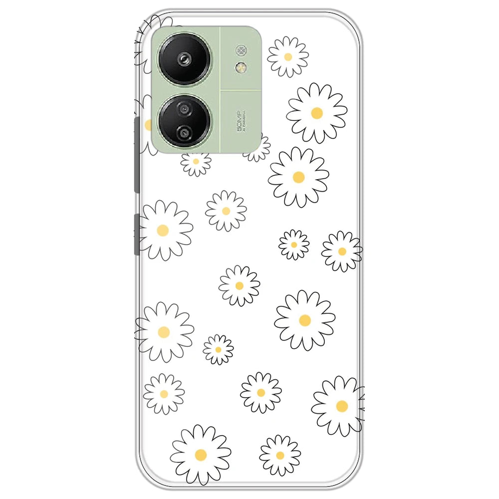 White Flowers - Clear Printed Silicone Case for Redmi 13C 4G