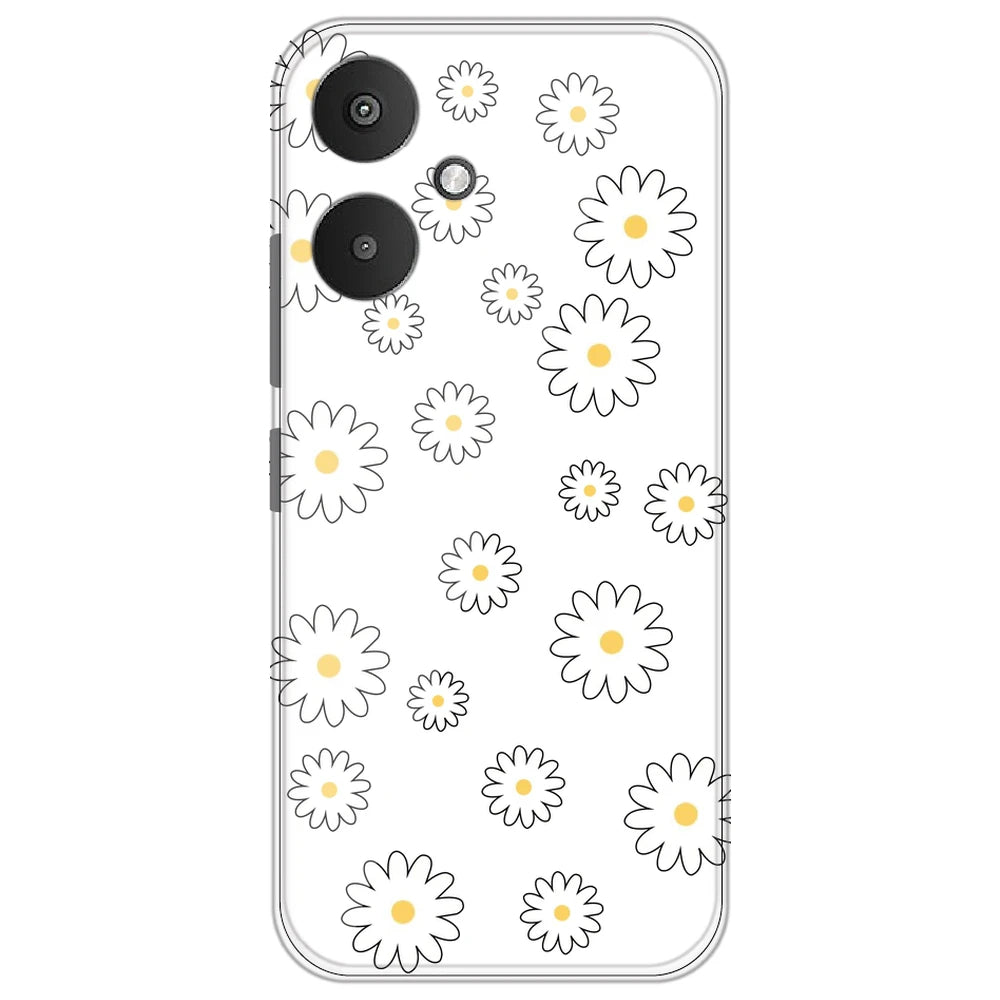 White Flowers - Clear Printed Silicone Case for Redmi 13C 5G