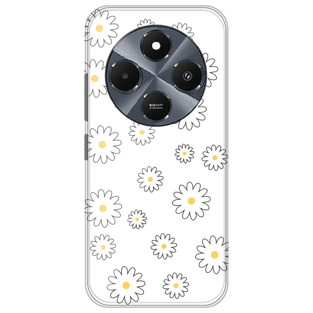 White Flowers - Clear Printed Silicone Case for Redmi 14C 5G