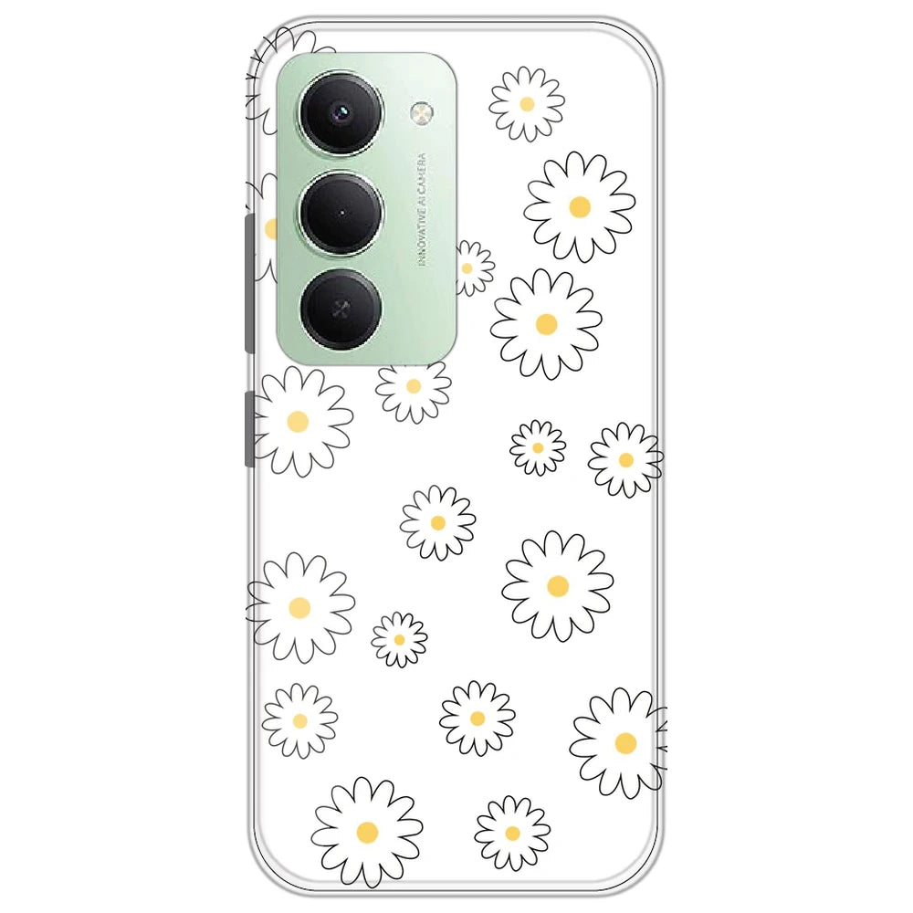 White Flowers - Clear Printed Silicone Case for Redmi 15 5G