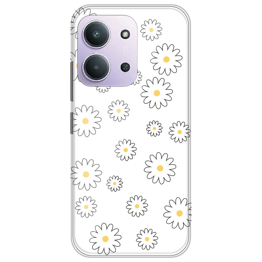 White Flowers - Clear Printed Silicone Case for Redmi 15C