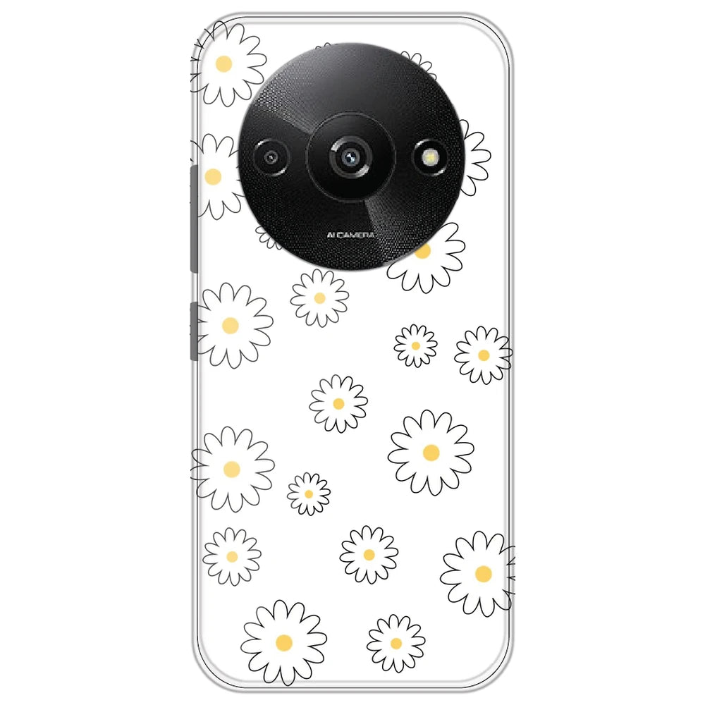 White Flowers - Clear Printed Silicone Case for Redmi A3