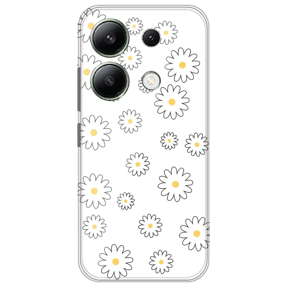 White Flowers - Clear Printed Silicone Case for Redmi Note 13 4G