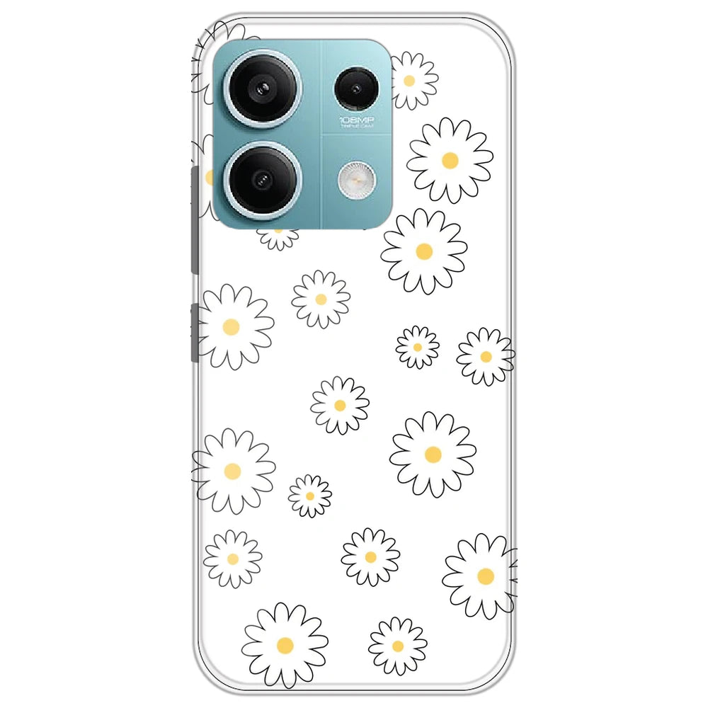 White Flowers - Clear Printed Silicone Case for Redmi Note 13 5G