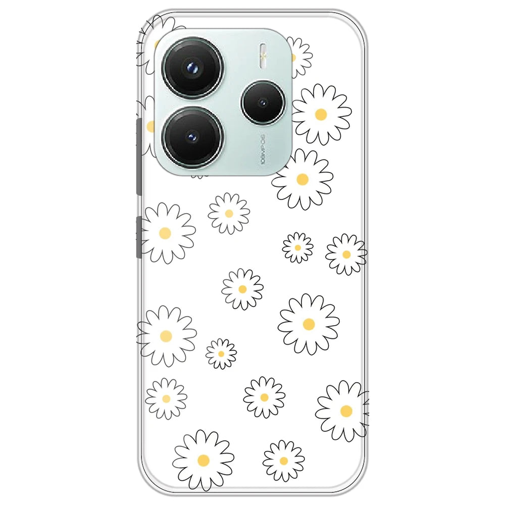 White Flowers - Clear Printed Silicone Case for Redmi Note 14 5G