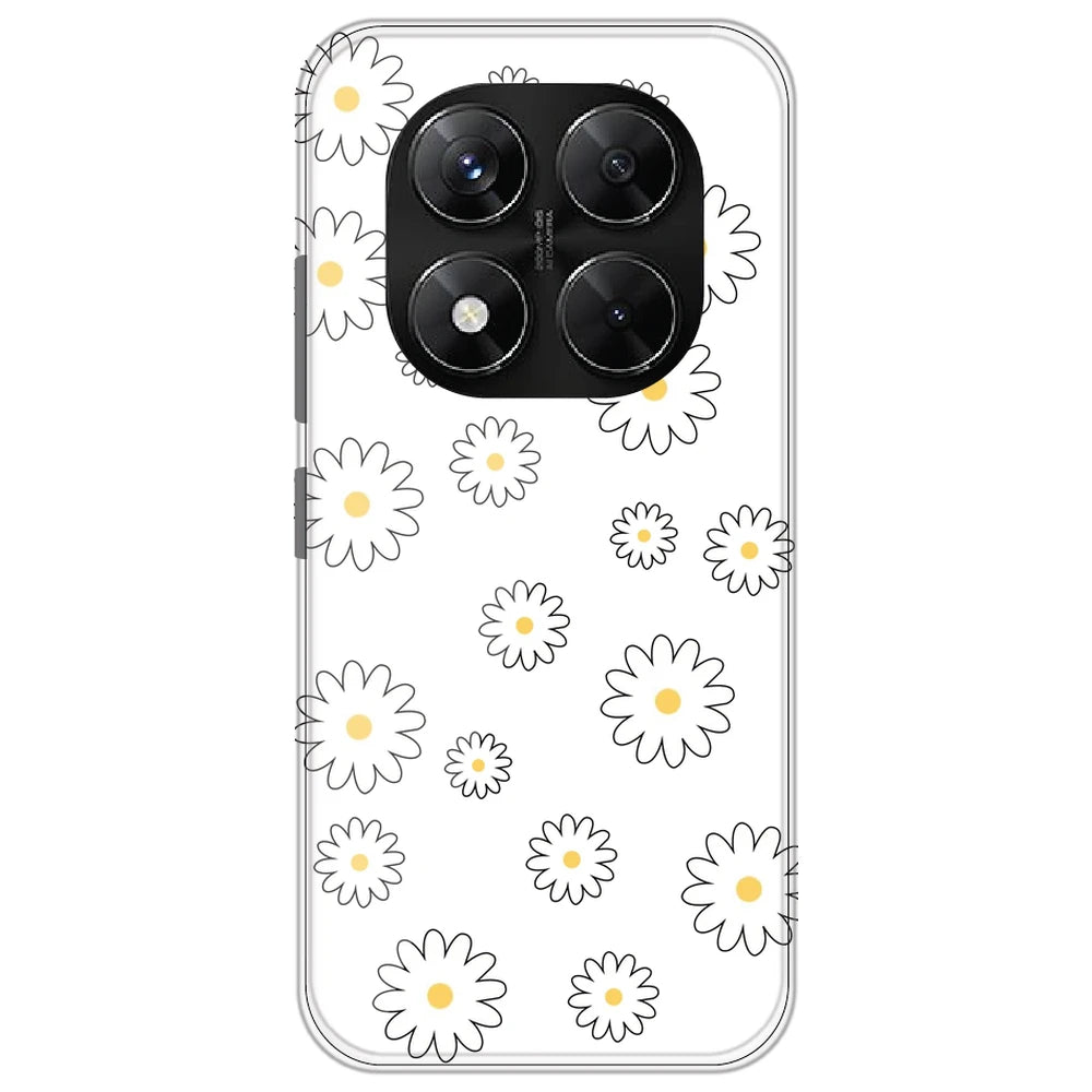 White Flowers - Clear Printed Silicone Case for Redmi Note 14 Pro