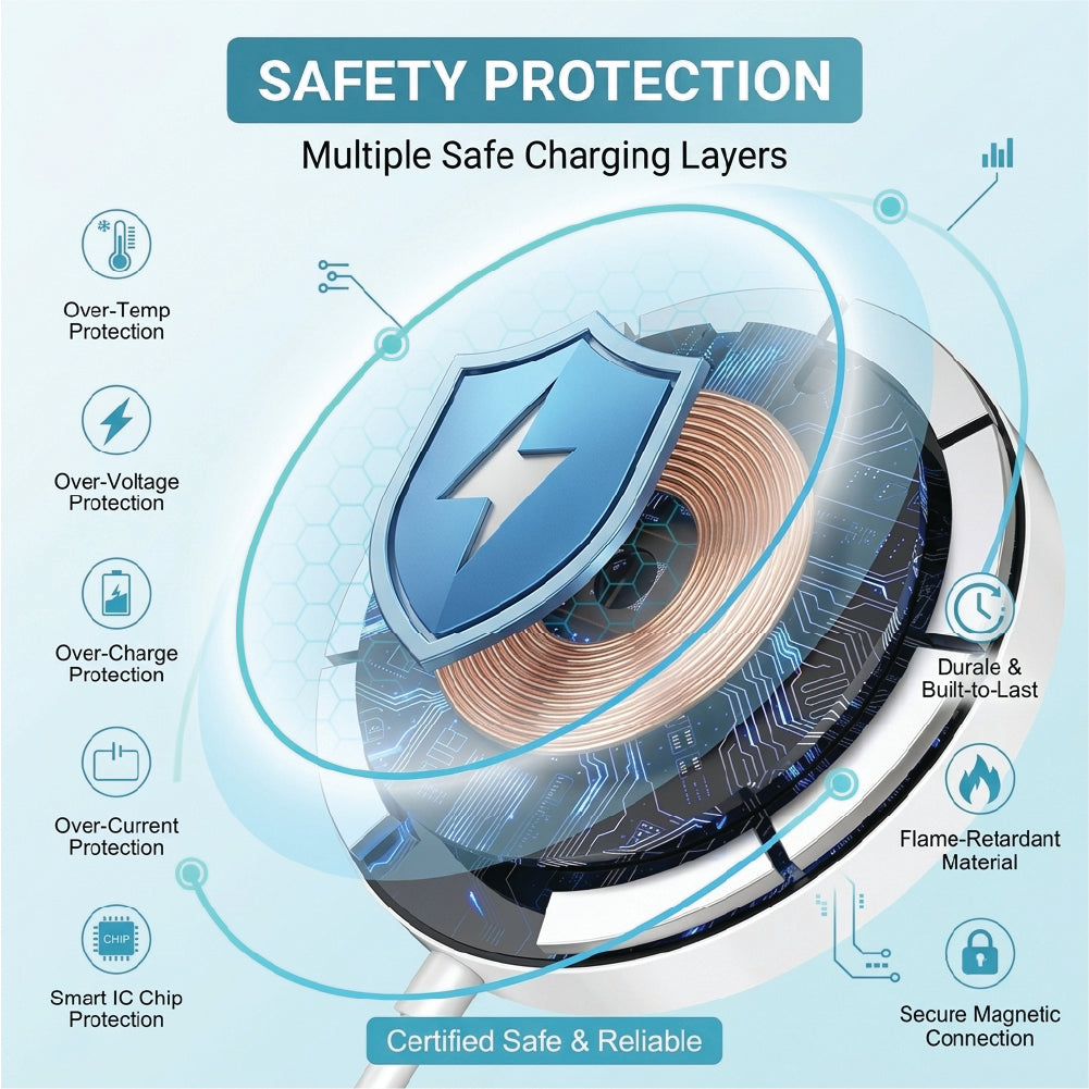 Wireless charger with over-voltage, over-current and temperature protection