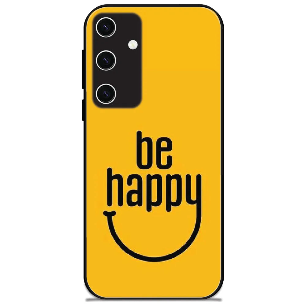 Yellow Happy Smile - Glossy Metal Silicone Case for Samsung Galaxy S23 Plus 5G
