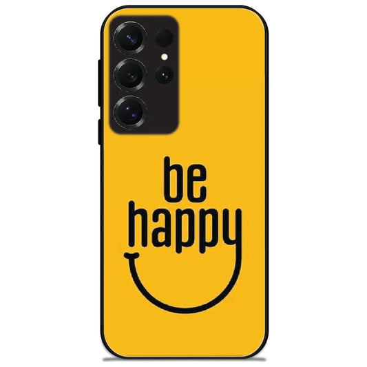 Yellow Happy Smile - Glossy Metal Silicone Case for Samsung Galaxy S25 Ultra