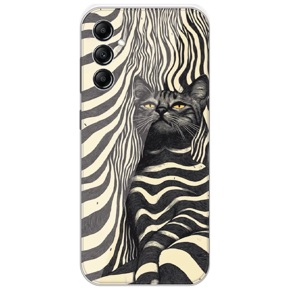 Zebra Stripe Cat - Printed Silicone Case for Samsung Galaxy A14