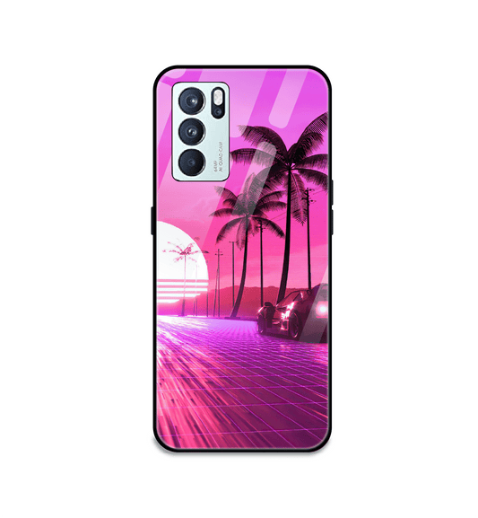 Retro Beach Synthwave - Glass Cases For Oppo Models