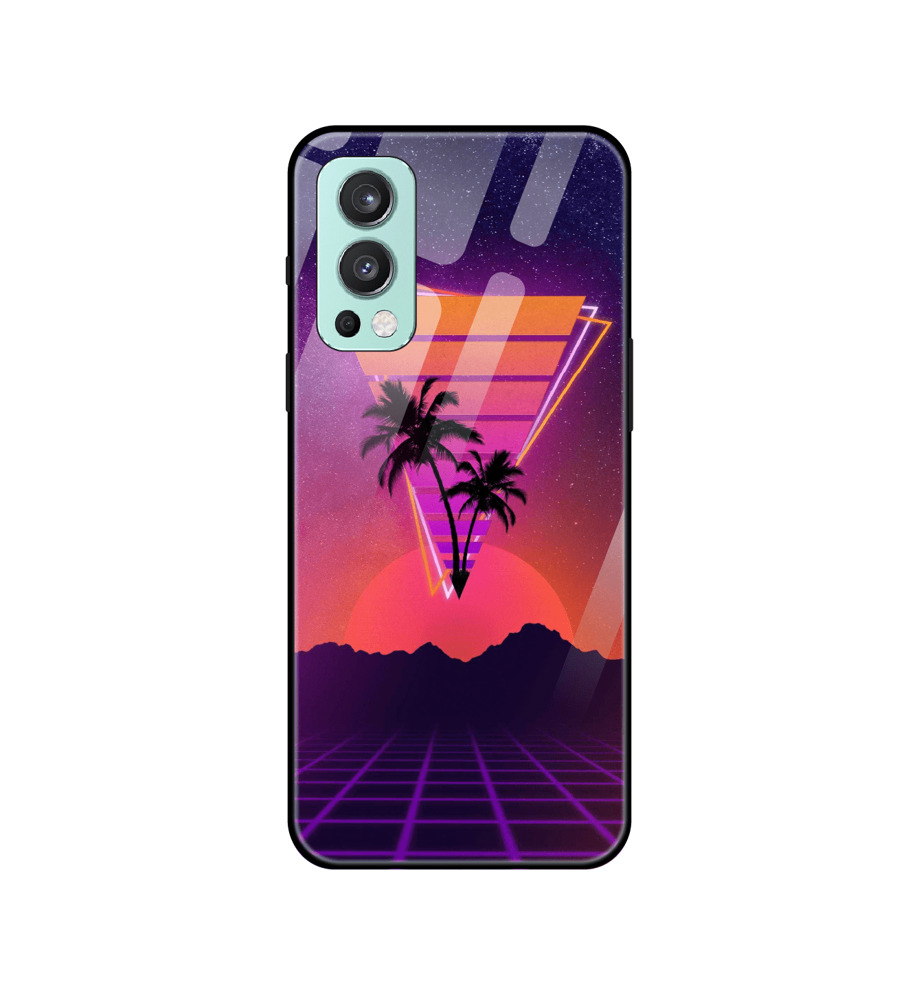 Sunset Grid Synthwave- Glass Case For OnePlus Models