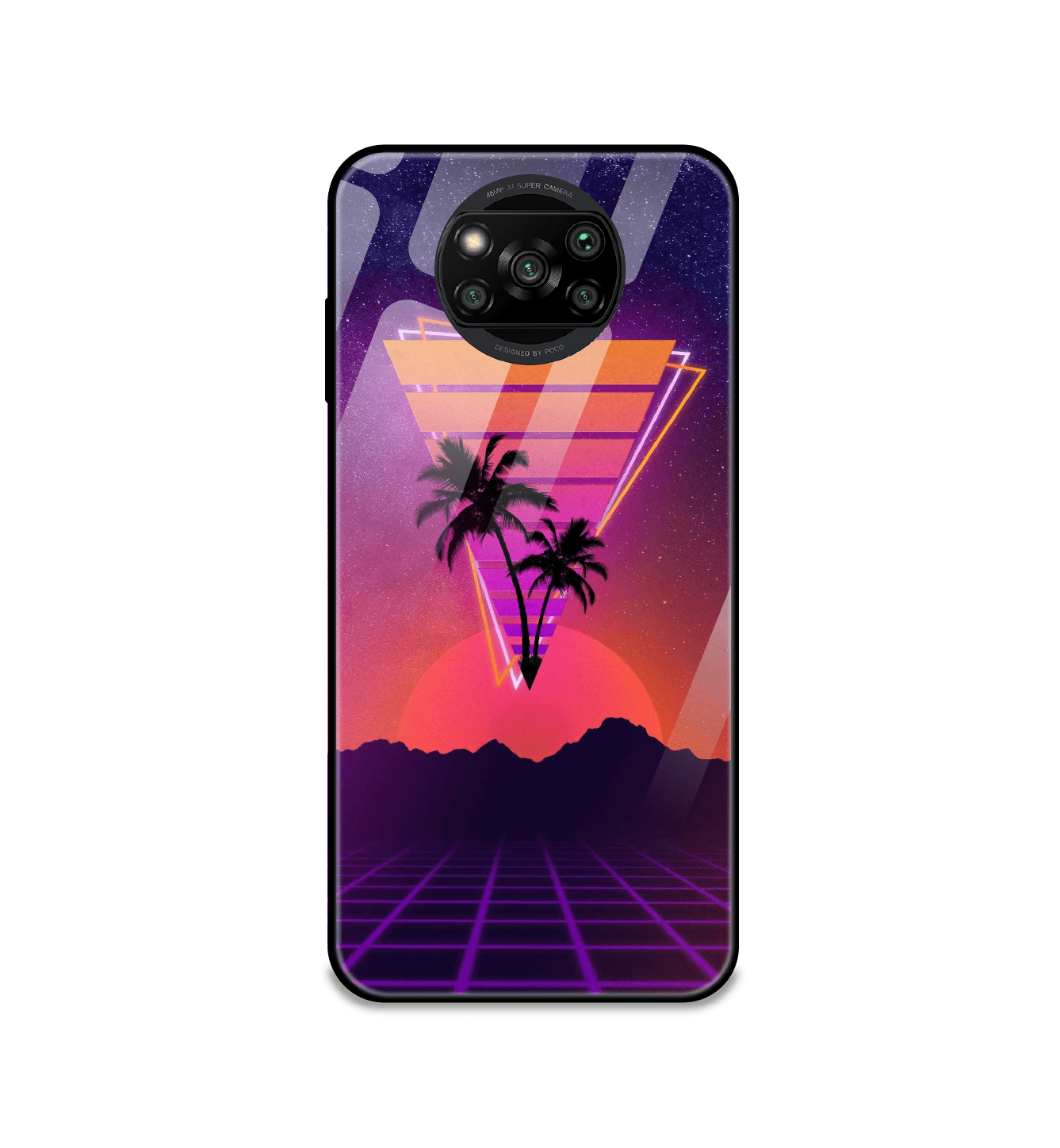 Sunset Grid Synthwave - Glass Cases For Poco Models