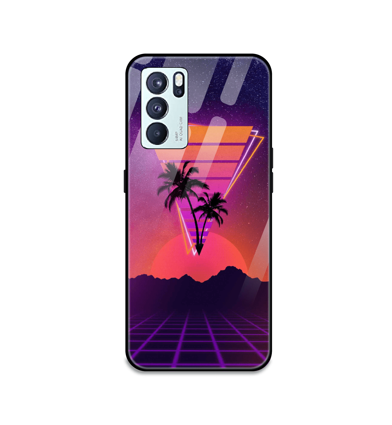 Sunset Grid Synthwave - Glass Cases For Oppo Models