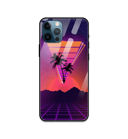 Sunset Grid Synthwave - Glass Cases For iPhone Models