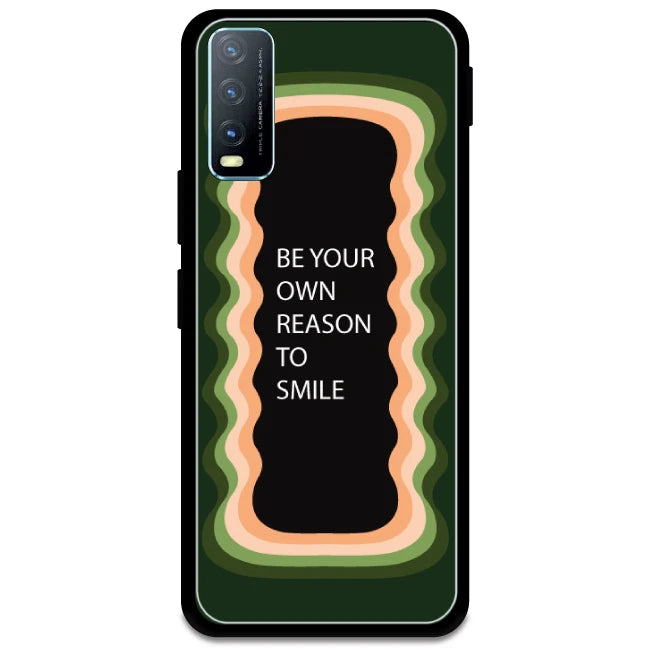 'Be Your Own Reason To Smile' - Olive Green Glossy Metal Silicone Case For Vivo Models