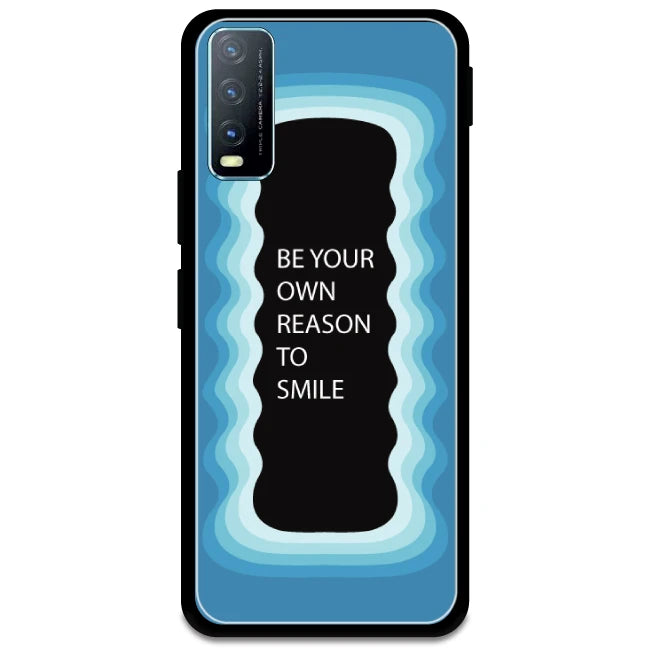 'Be Your Own Reason To Smile' - Blue Glossy Metal Silicone Case For Vivo Models