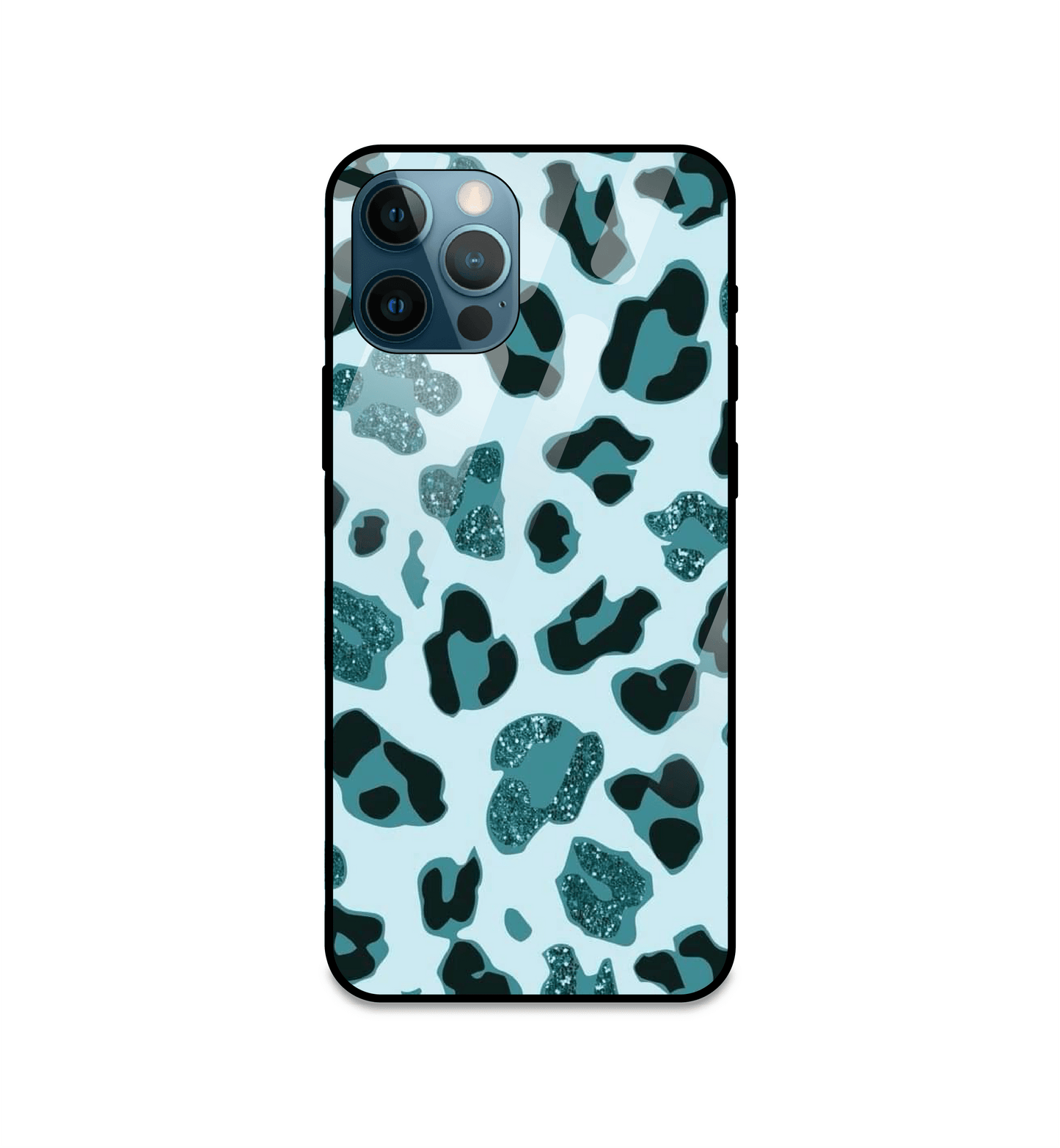 Blue Leopard Glitter Print - Glass Cases For iPhone Models