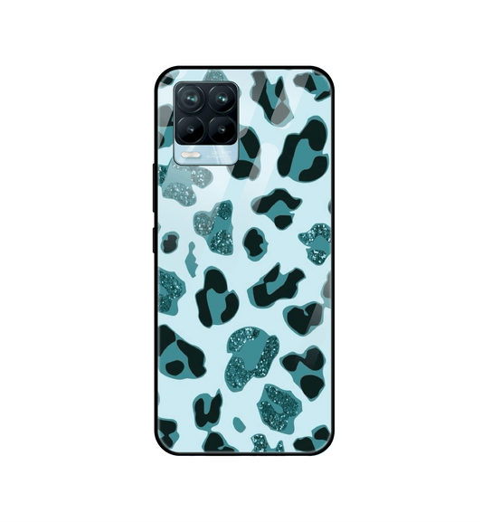 Blue Leopard Glitter Print - Glass Case For Realme Models