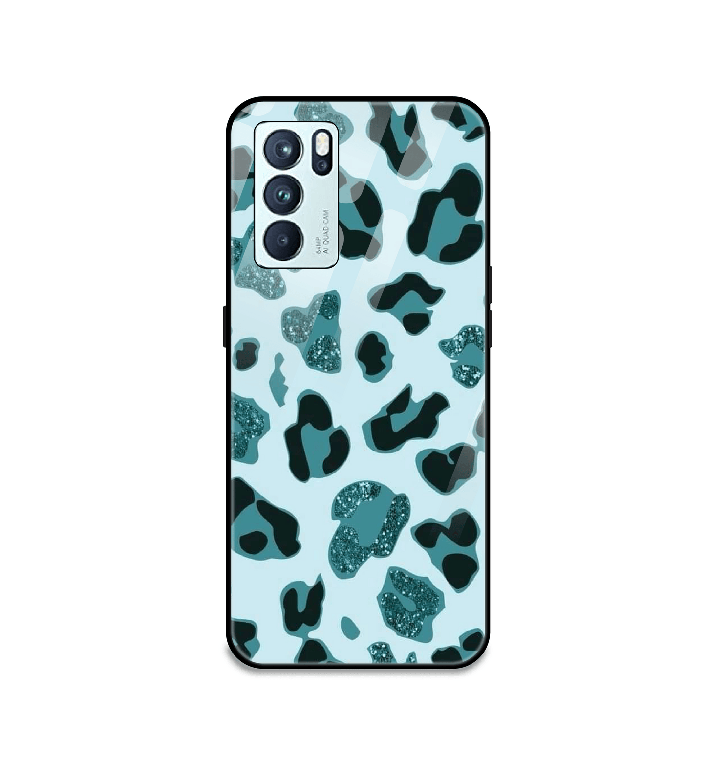 Blue Leopard Glitter Print - Glass Case For Oppo Models
