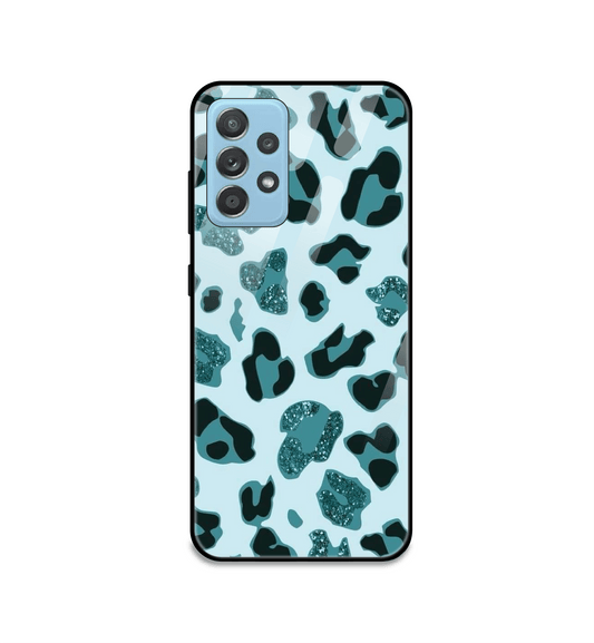 Blue Leopard Glitter Print - Glass Case For Samsung Models
