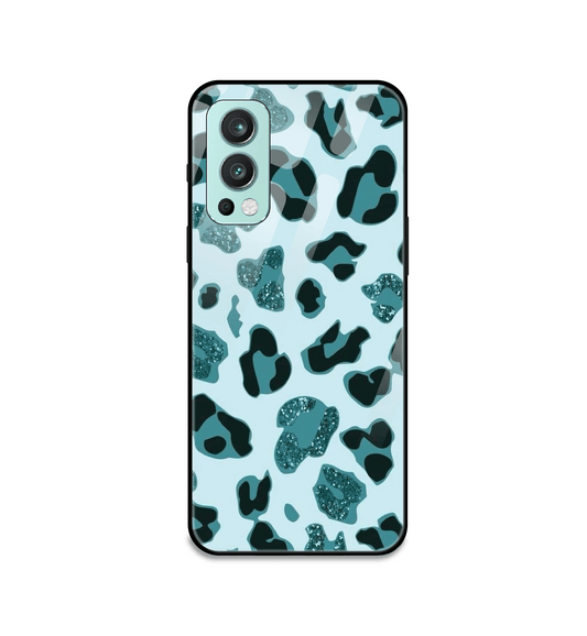 Blue Leopard Glitter Print - Glass Case For OnePlus Models