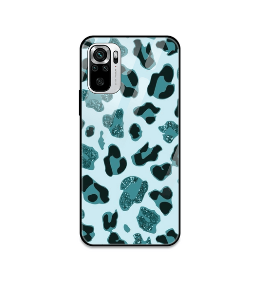 Blue Leopard Glitter Print - Glass Case For Redmi Models