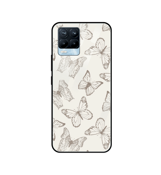 White Butterflies - Glass Case For Realme Models