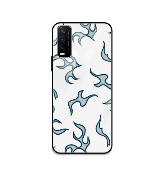 White And Blue Flames - Glass Case For Vivo Models