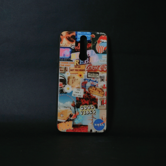 Retro Collage Glass Case- Redmi 8