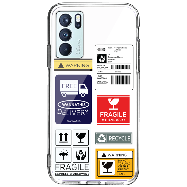 Caution Labels - Clear Printed Silicone Case For Oppo Models