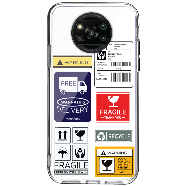 Caution Labels - Clear Printed Case For Poco Models